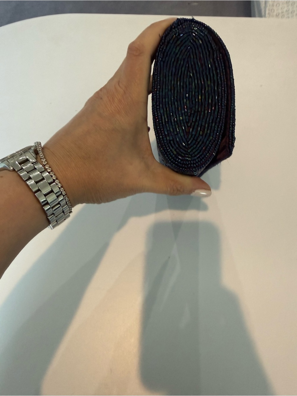 Beaded Floral Pattern Evening Bag - Navy - Picture 4 of 12
